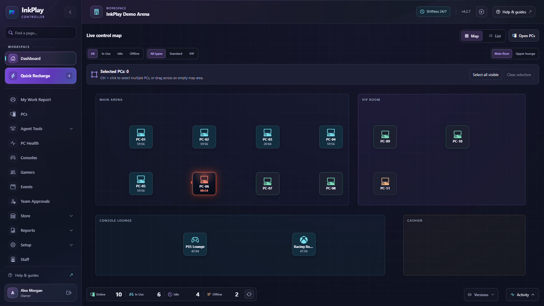 InkPlay Controller dashboard preview