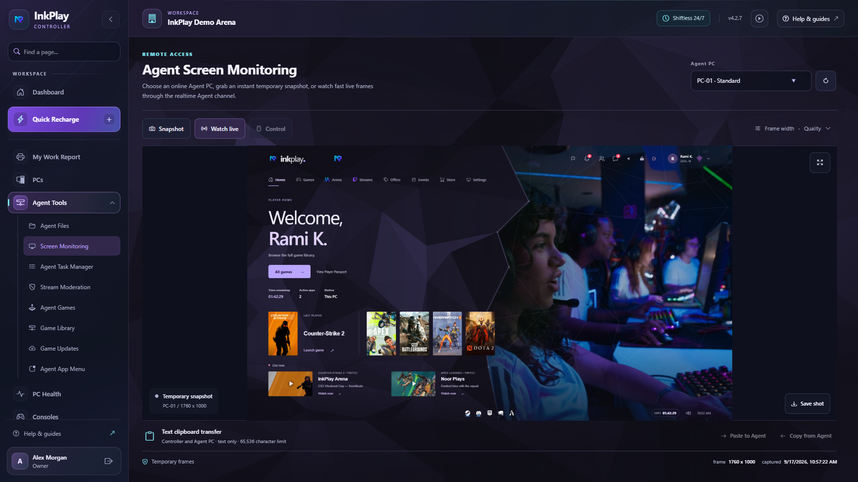 InkPlay screen monitoring page